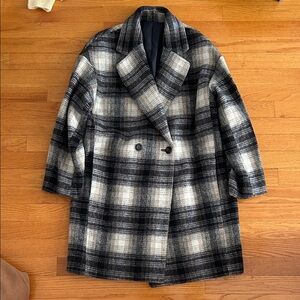 GU Brushed Plaid Coat Size Small